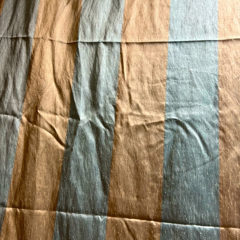 Standard size shower curtain. Gold and mint green color